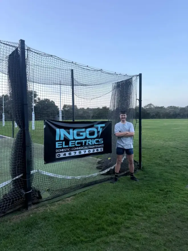 Brock from Ingot Electrics at the Old Eltham Collegians Football Club, which he sponsors